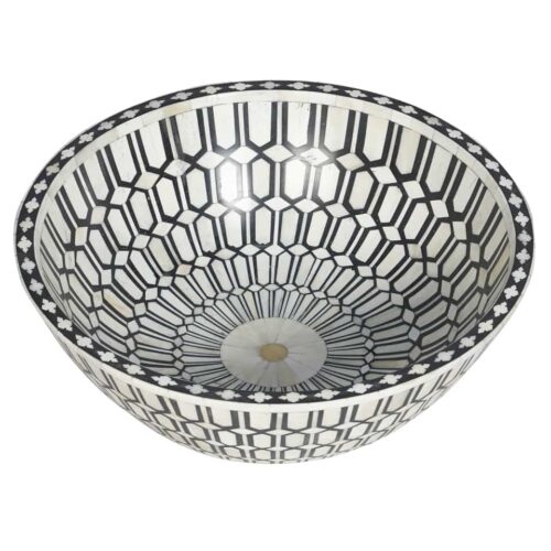 Handcrafted Black & White Bone Inlay Decorative Bowl