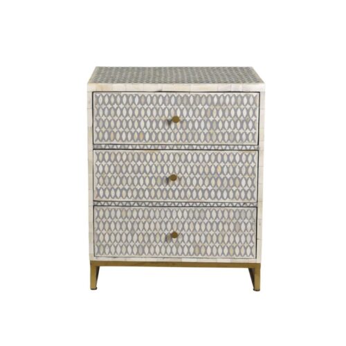 Bone Inlay 3-Drawer Chest with Brass Base