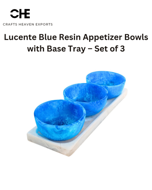 Lucente Blue Resin Appetizer Bowls with Base Tray – Set of 3