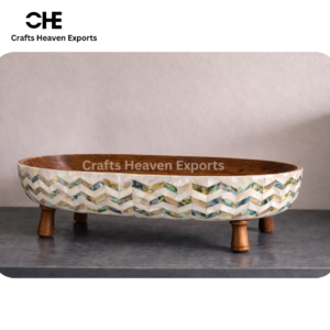 Luxury Mother of Pearl Inlay Wooden Fruit Bowl with Stand | Handmade Decorative Serving Tray