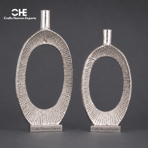 Modern Aluminium Decorative Vase Set – Contemporary Open-Center Table Accent
