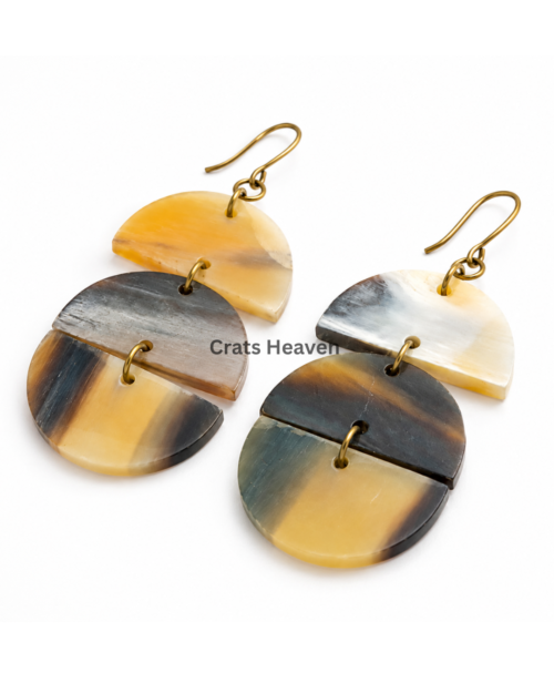 Handcrafted Natural Horn Geometric Dangle Earrings – Artisan Statement Fashion Earrings