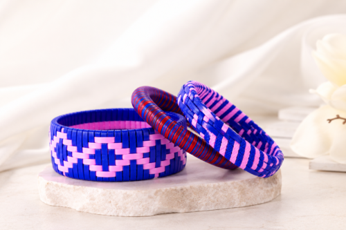 Handcrafted Woven Plastic Bangles Set – Colorful Artisan Fashion Bracelets